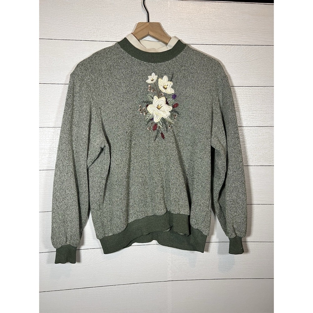Bon Worth Cottagecore Floral Flower Women's Pullover Sweater Green Vintage XS - Picture 1 of 10